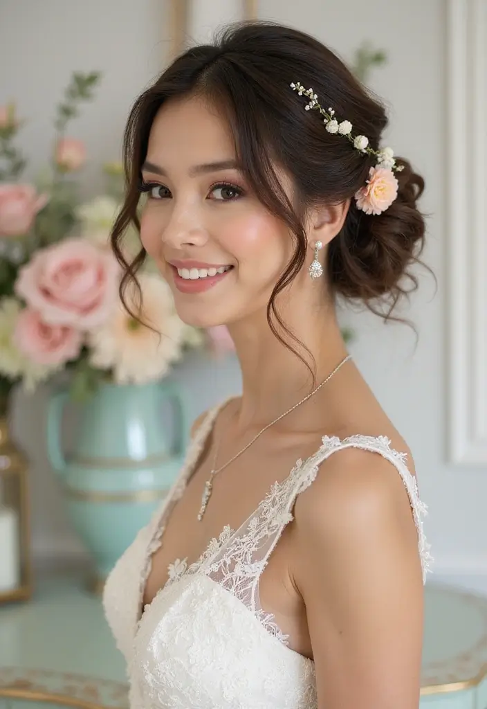 30 Wedding Hair Down Styles That Feel Natural and Beautiful - 23. Soft and Romantic Updo