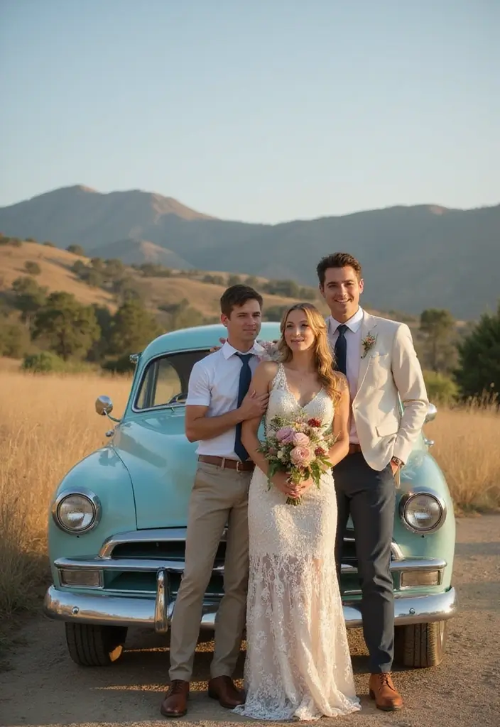30 Wedding Photoshoot Ideas Every Couple Should Try at Least Once - 25. Classic Car Getaway