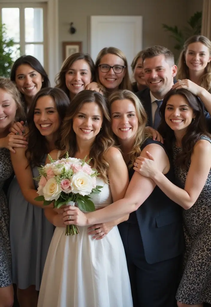 30 Wedding Picture Poses You’ll Want to Save for Your Photographer - 12. The Group Hug