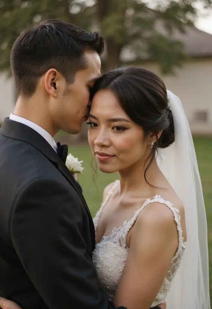 30 Wedding Picture Poses You’ll Want to Save for Your Photographer - 4. The Forehead Kiss