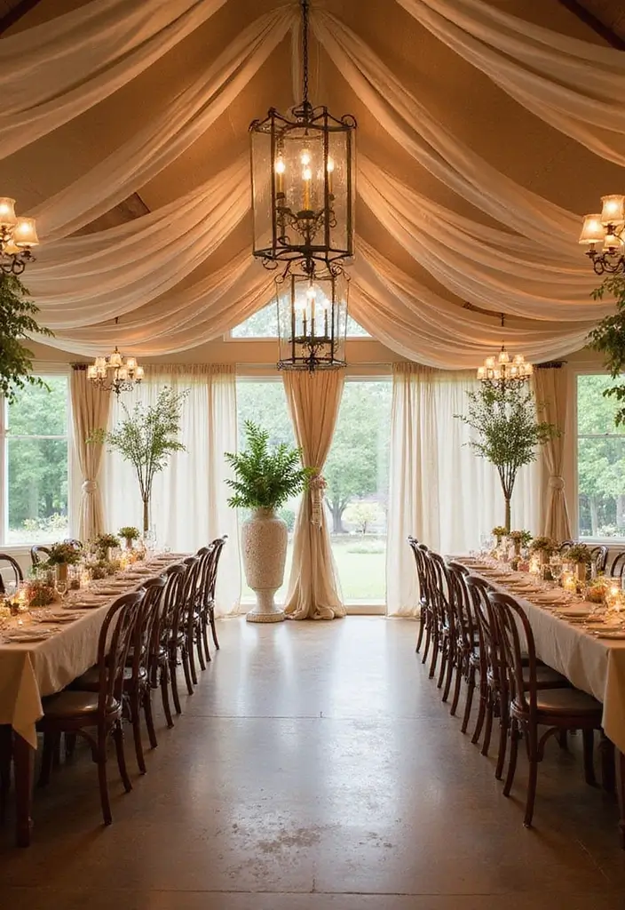 30 Wedding Reception Ideas Guests Will Remember Forever - 22. Natural Fabric Draping