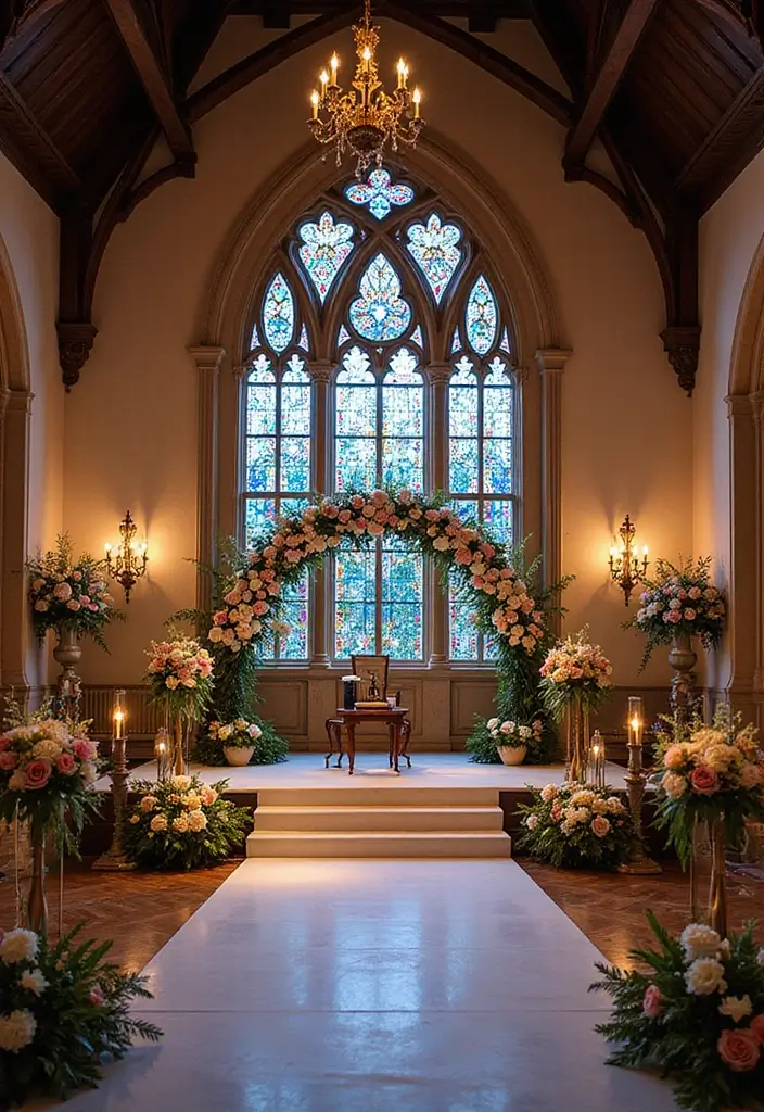 30 Wedding Stage Decorations That Transform Any Venue Into a Fairytale 11 30 Wedding Stage Decorations That Transform Any Venue Into a Fairytale - 11. Stained Glass Accents