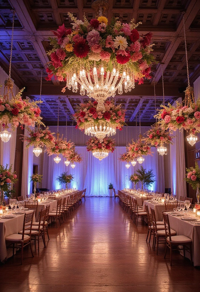 30 Wedding Stage Decorations That Transform Any Venue Into a Fairytale 2 30 Wedding Stage Decorations That Transform Any Venue Into a Fairytale - 2. Floral Chandeliers