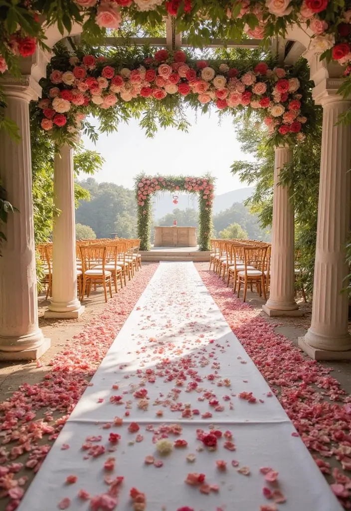 30 Wedding Stage Decorations That Transform Any Venue Into a Fairytale 26 30 Wedding Stage Decorations That Transform Any Venue Into a Fairytale - 26. Flower Petal Aisles