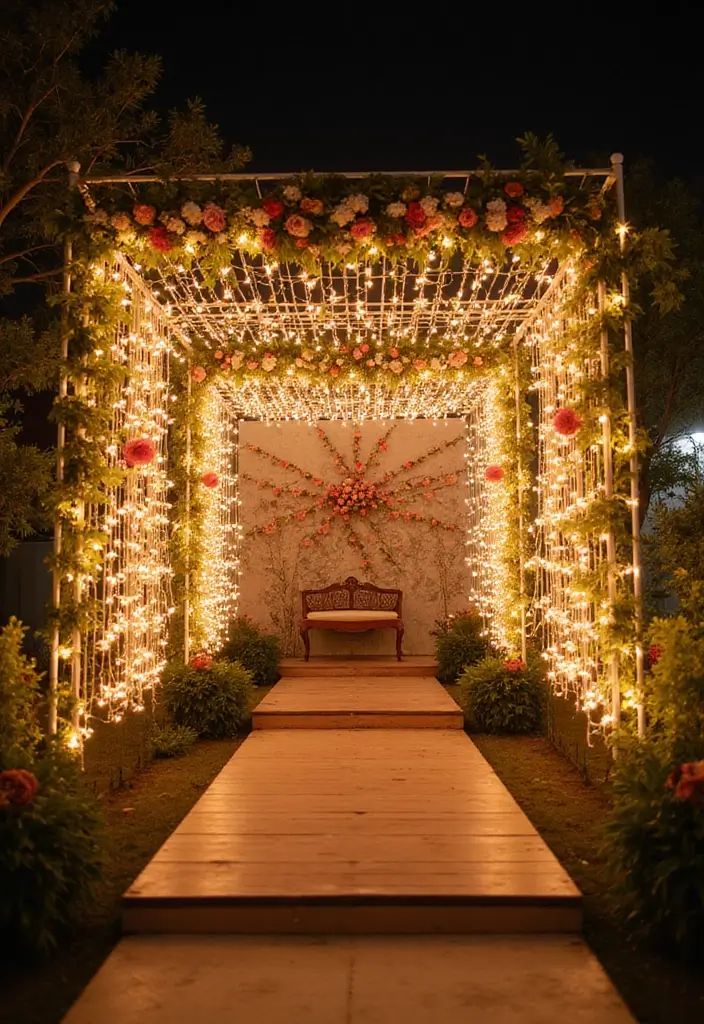 30 Wedding Stage Decorations That Transform Any Venue Into a Fairytale 7 30 Wedding Stage Decorations That Transform Any Venue Into a Fairytale - 7. Fairy Light Backdrops