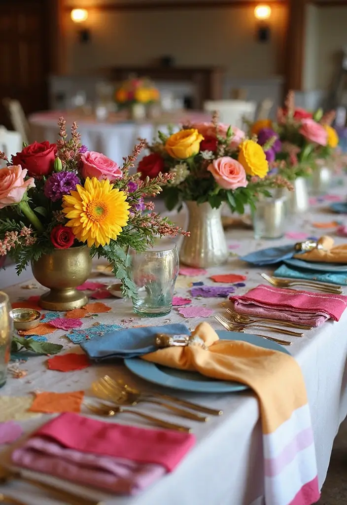 30 Wedding Table Centerpieces That Make a Big Impact 19 30 Wedding Table Centerpieces That Make a Big Impact - 19. Colorful Fabric Swatches