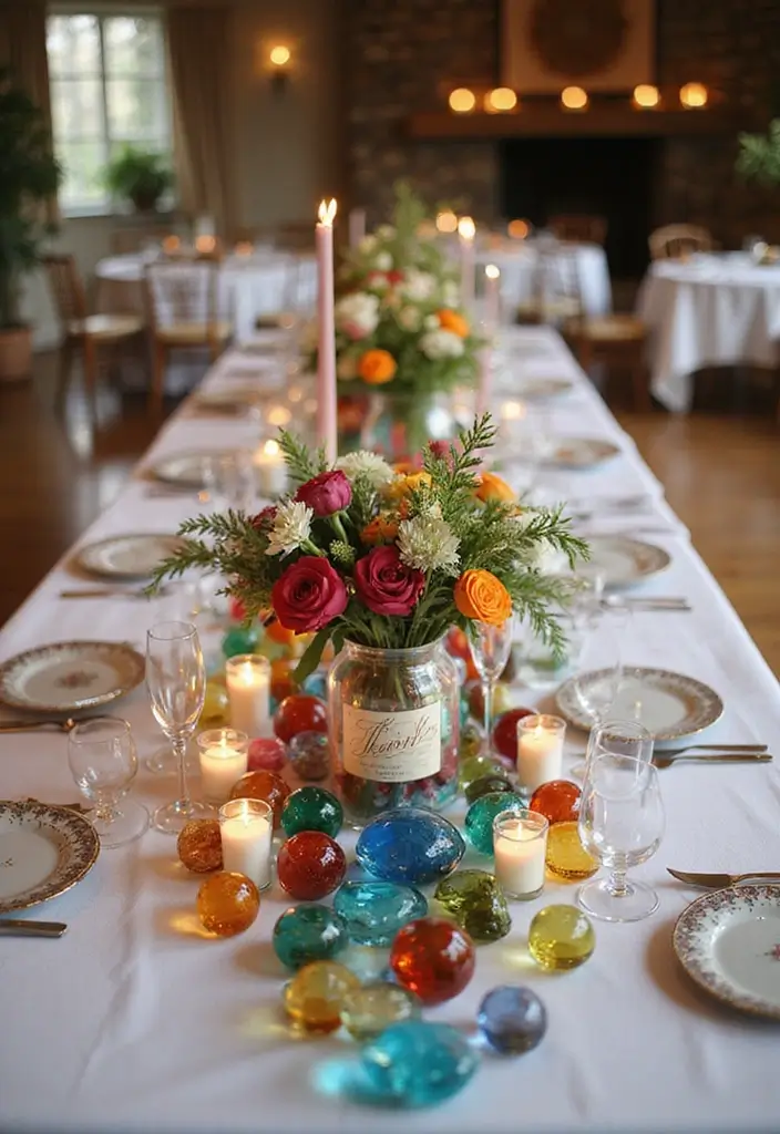 30 Wedding Table Centerpieces That Make a Big Impact 28 30 Wedding Table Centerpieces That Make a Big Impact - 28. Colorful Glass Marbles
