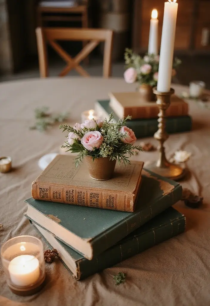 30 Wedding Table Centerpieces That Make a Big Impact 9 30 Wedding Table Centerpieces That Make a Big Impact - 9. Vintage Book Centerpieces