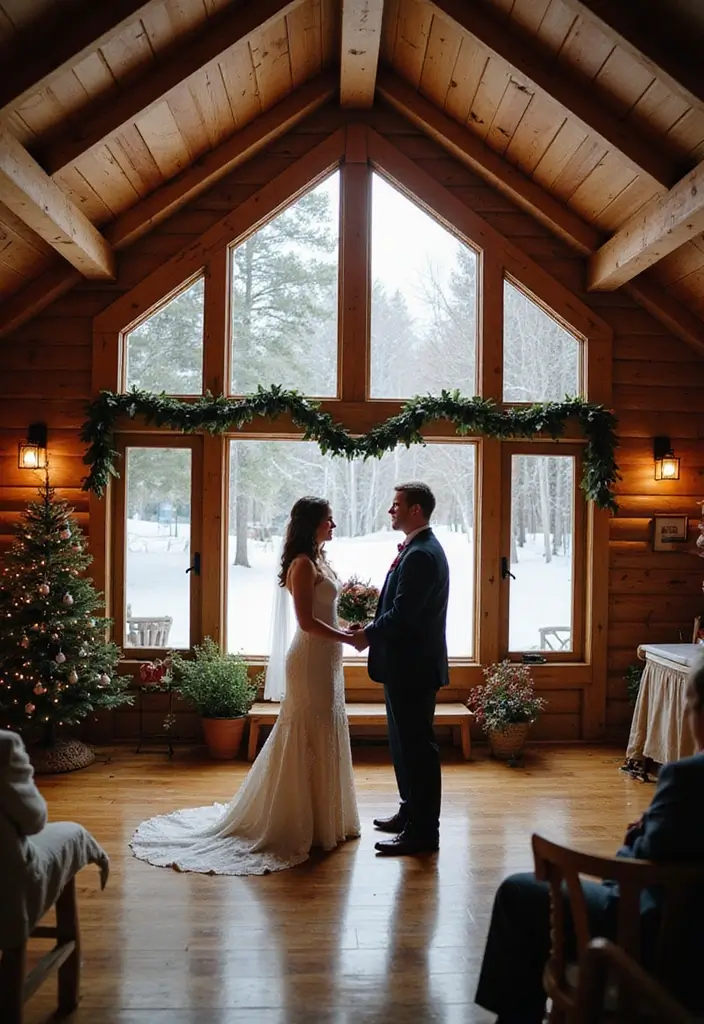 30 Winter Wedding Ideas That Feel Magical and Cozy - 1. Rustic Cabin Vows