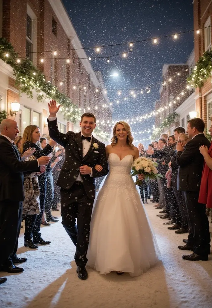 30 Winter Wedding Ideas That Feel Magical and Cozy - 24. Snowy Send-Off