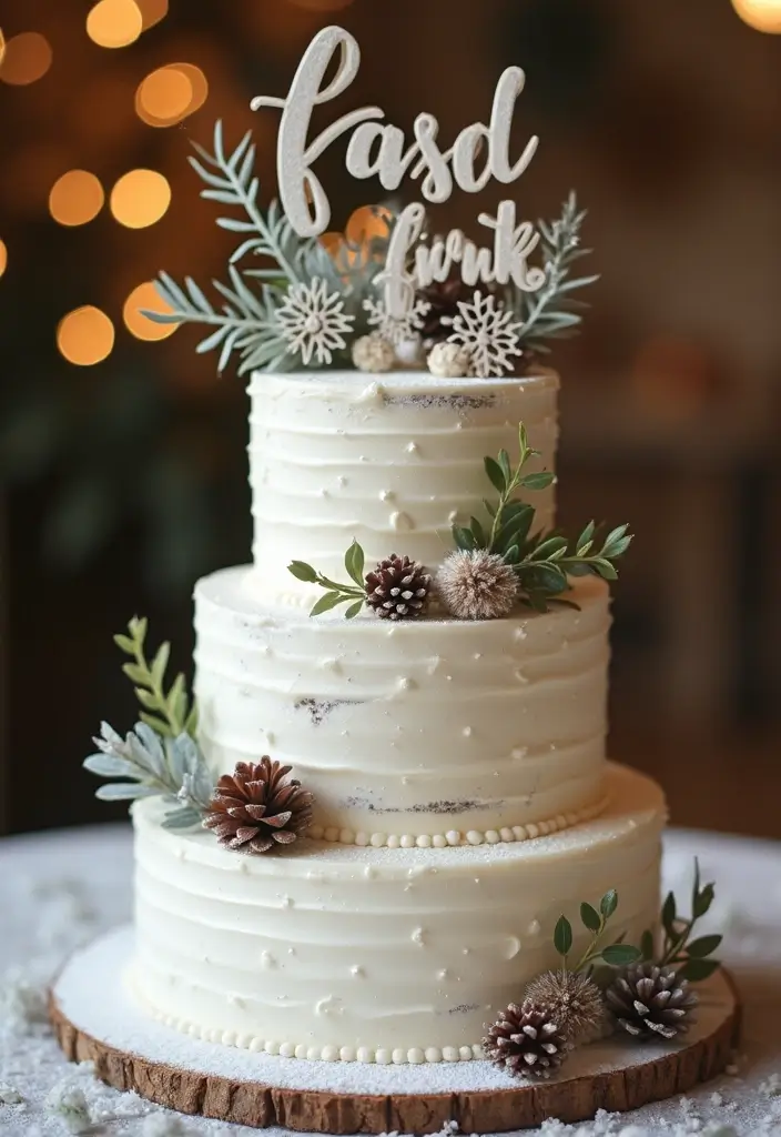 30 Winter Wedding Ideas That Feel Magical and Cozy - 25. Unique Winter Cake Toppers