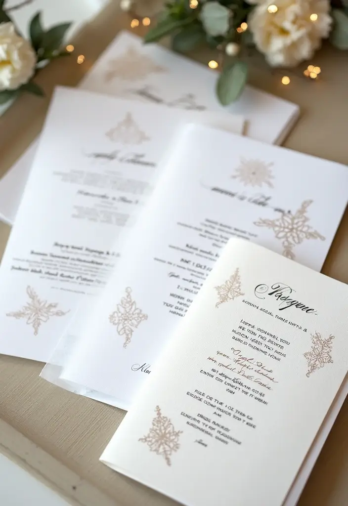 30 Winter Wedding Ideas That Feel Magical and Cozy - 26. Personalized Ceremony Programs