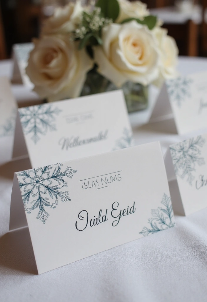 30 Winter Wedding Ideas That Feel Magical and Cozy - 27. Snowflake Place Cards