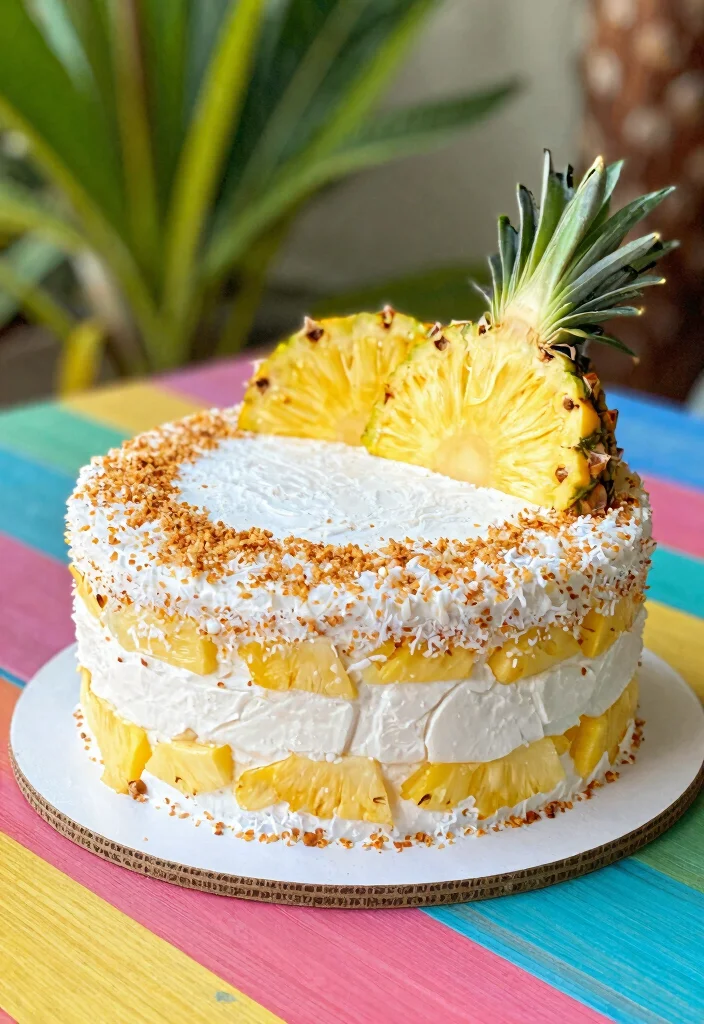 10 50th Anniversary Cake Ideas That Feel Meaningful and Elegant - 10. Tropical Paradise Cake with Coconut and Pineapple 1