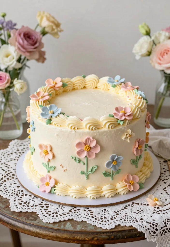 10 50th Anniversary Cake Ideas That Feel Meaningful and Elegant - 3. Vintage Floral Buttercream Cake 1