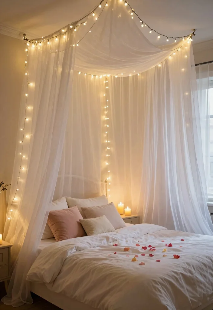 10 Anniversary Room Decoration Ideas for a Romantic Surprise - 1. Romantic Fairy Light Canopy 1