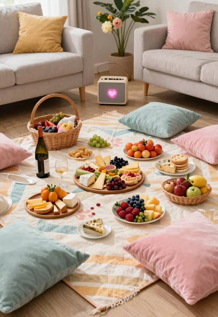 10 Anniversary Room Decoration Ideas for a Romantic Surprise - 2. Cozy Picnic Setup 1