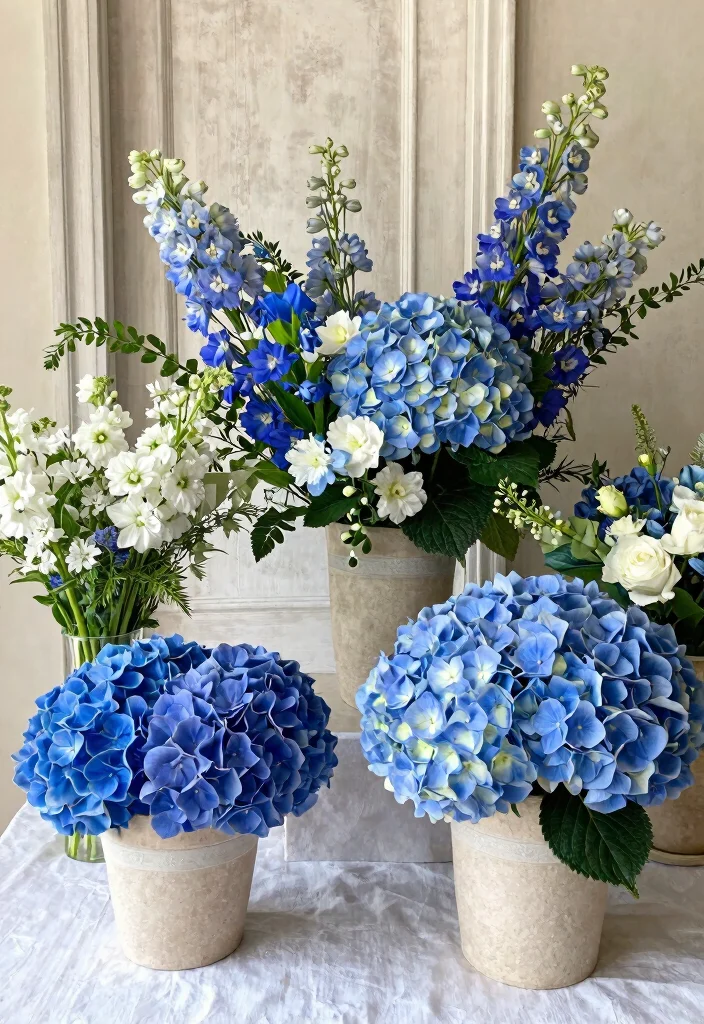 10 Blue Bridal Shower Ideas for a Fresh Modern Look - 3. Blue Floral Arrangements 1
