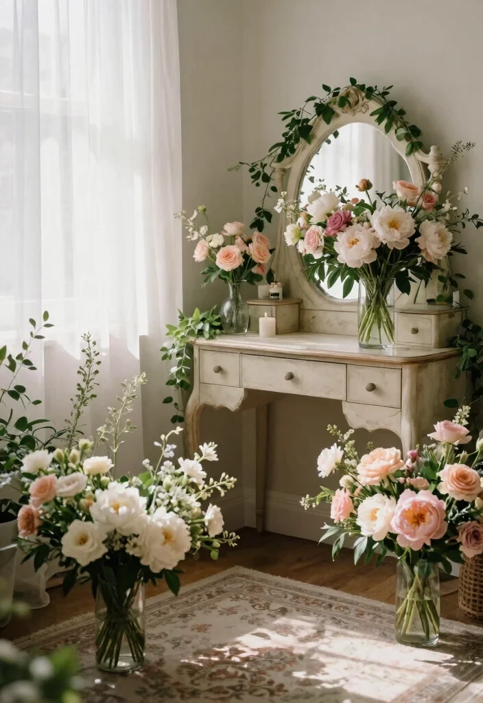 10 Bride Room Decoration Ideas That Feel Soft and Special - 1. Floral Accents for a Touch of Nature 1