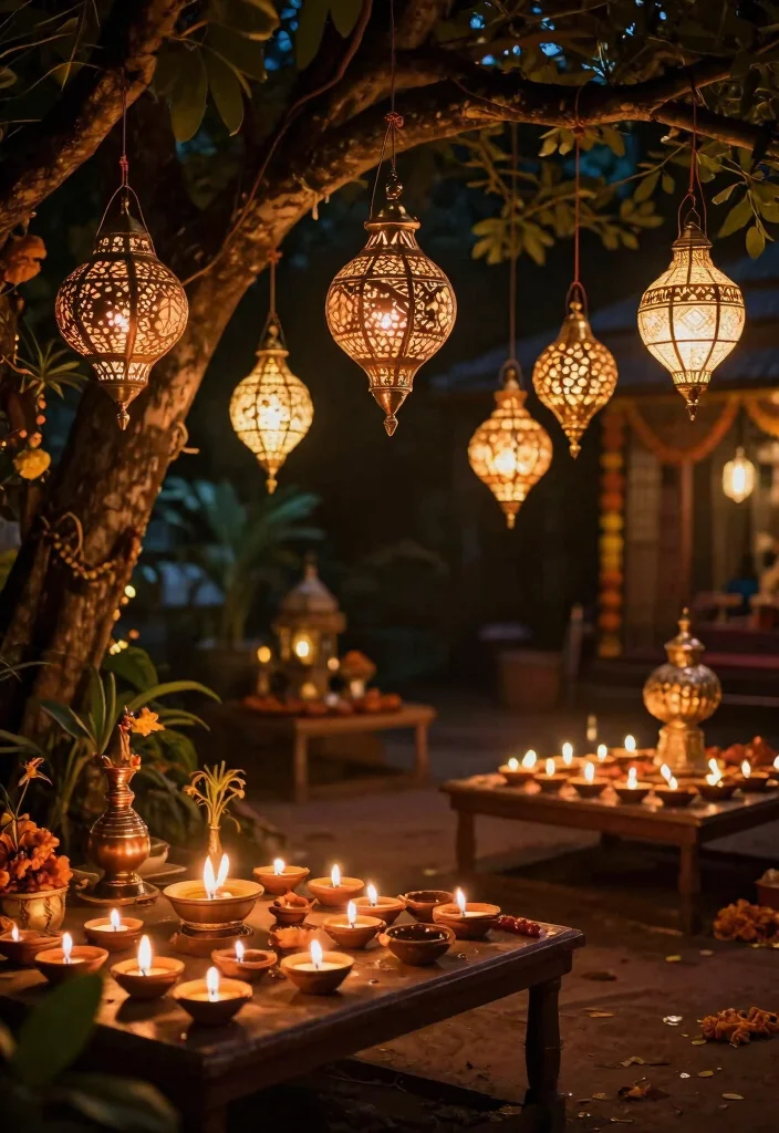 10 Seemantham Decoration Ideas with Traditional and Simple Details - 6. Lanterns and Diyas 1