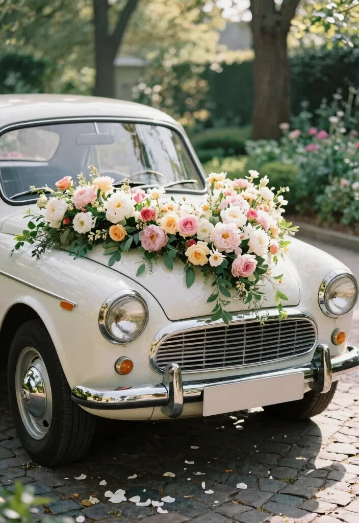 10 Wedding Car Decoration Ideas That Look Elegant in Photos - 1. Romantic Floral Arrangements 1
