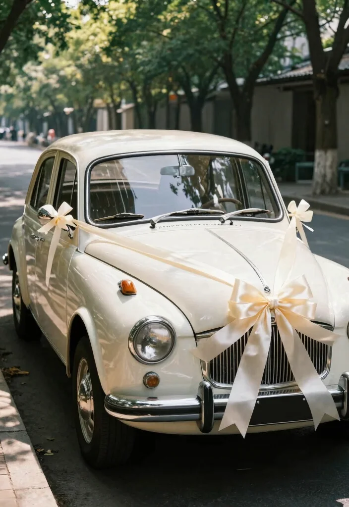 10 Wedding Car Decoration Ideas That Look Elegant in Photos - 2. Elegant Ribbon Embellishments 1