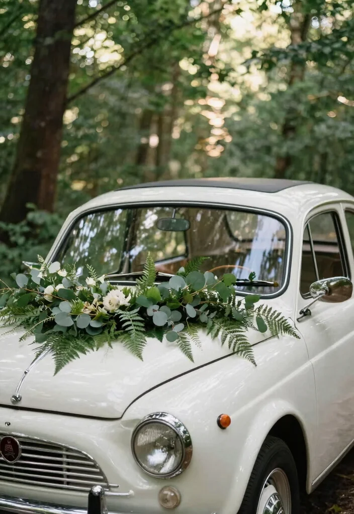 10 Wedding Car Decoration Ideas That Look Elegant in Photos - 4. Lush Greenery Accents 1