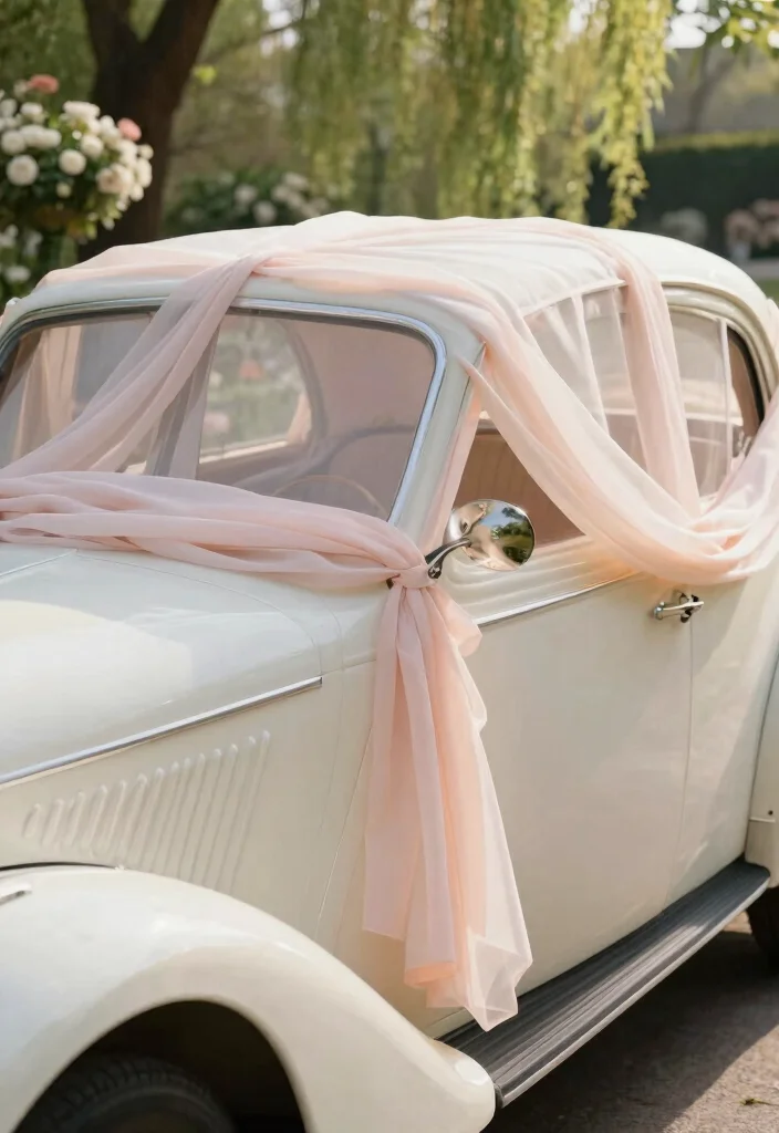 10 Wedding Car Decoration Ideas That Look Elegant in Photos - 5. Elegant Fabric Draping 1