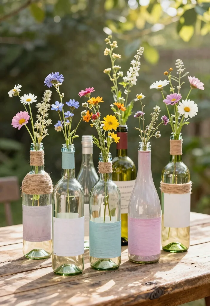 12 Eco-Friendly Bride To Be Decoration Ideas for an Intimate Celebration - 4. Upcycled Wine Bottle Vases 1
