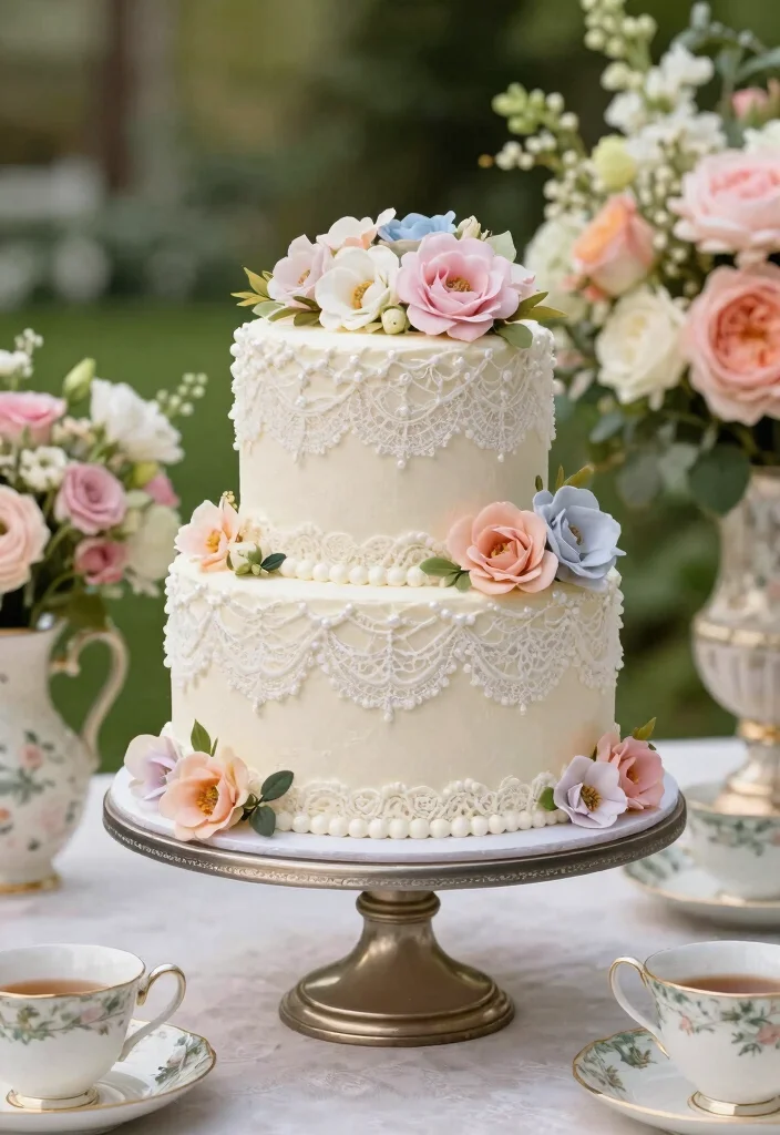 12 Floral Cake Ideas That Work for Birthdays, Weddings, and Showers - 12. Vintage Lace Cake 1
