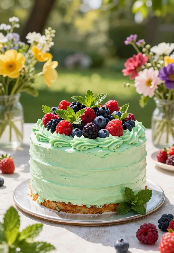 12 Floral Cake Ideas That Work for Birthdays, Weddings, and Showers - 7. Mint and Berry Fusion Cake 1