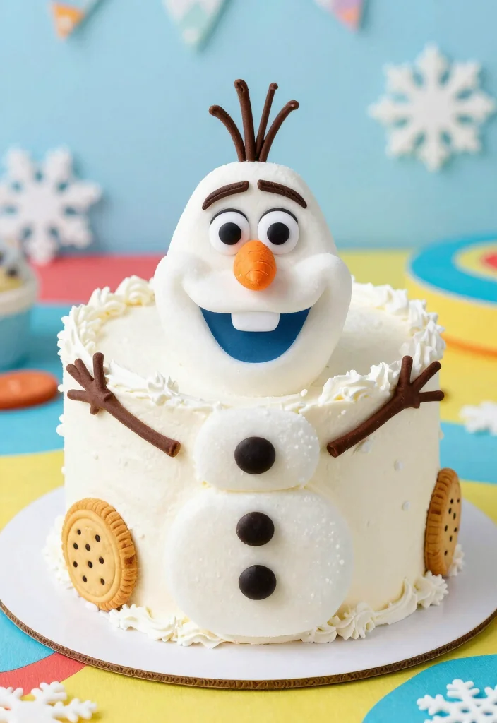 12 Frozen Cake Ideas Kids Will Love for a Themed Birthday Party - 2. Olaf’s Carrot Nose Cake 1