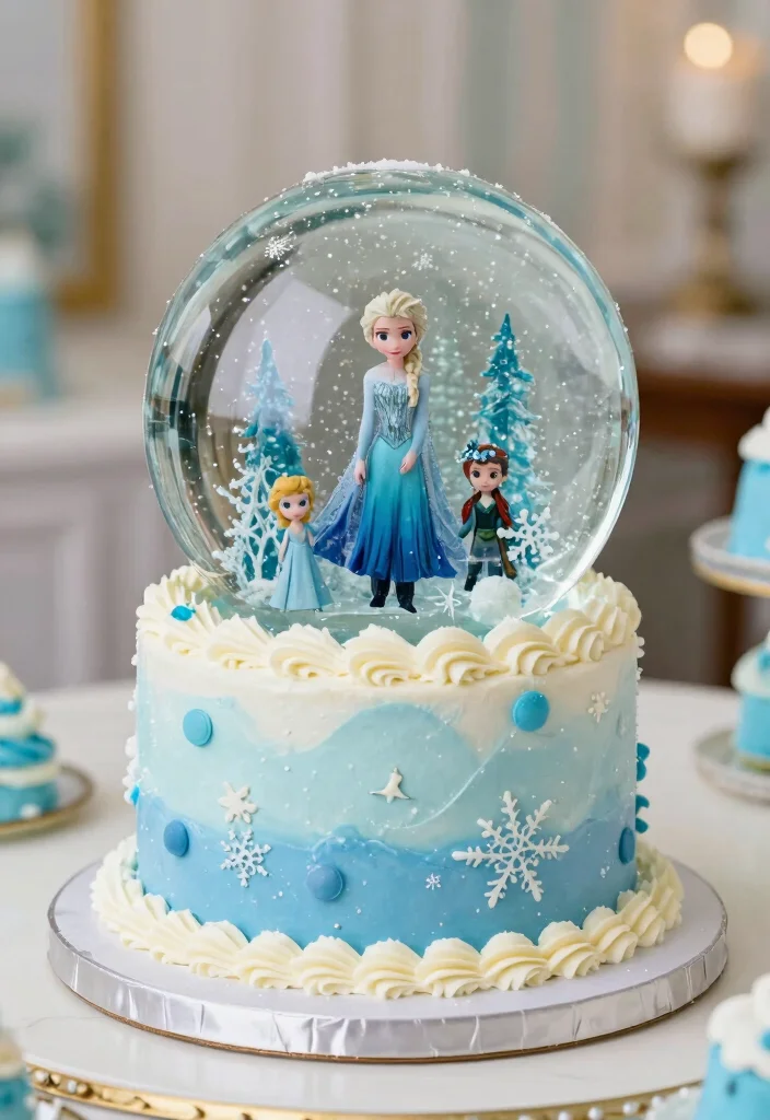12 Frozen Cake Ideas Kids Will Love for a Themed Birthday Party - 7. Magic Snow Globe Cake 1