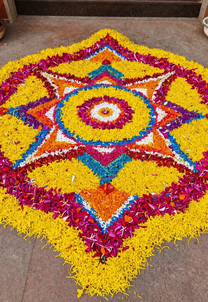 12 Haldi Decoration Ideas Using Simple Colors and Traditional Touches - 10. Colorful Rangoli Designs 1