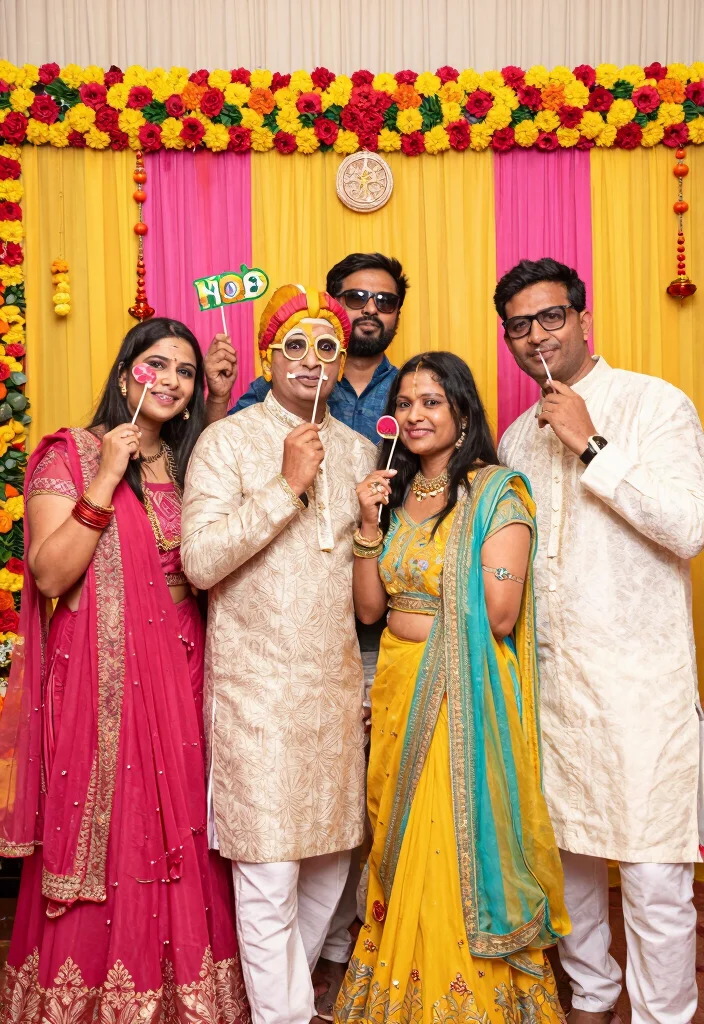 12 Haldi Decoration Ideas Using Simple Colors and Traditional Touches - 11. Personalized Photo Booth 1