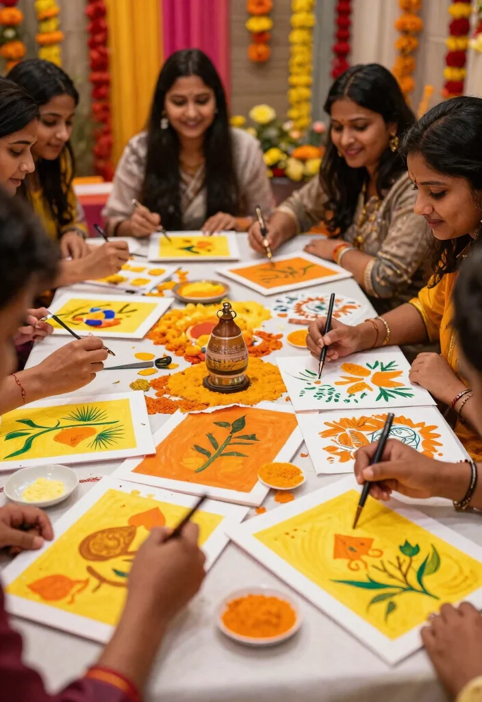 12 Haldi Decoration Ideas Using Simple Colors and Traditional Touches - 7. DIY Turmeric Paintings 1