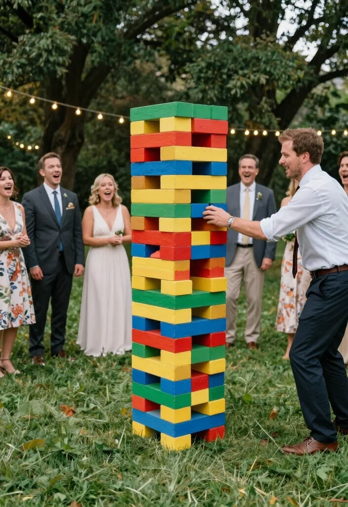 12 Wedding Party Game Ideas to Keep Guests Entertained - 1. Giant Jenga: A Towering Challenge 1