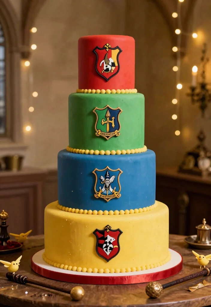 14 Harry Potter Cake Ideas Perfect for Fans of All Ages - 3. House Colors Cake 1