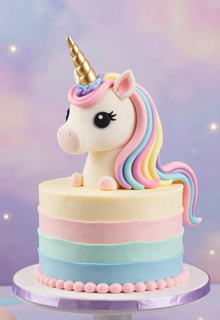 14 Unicorn Cake Ideas That Are Colorful, Magical, and Party Perfect - 10. Unicorn Fondant Cake 1