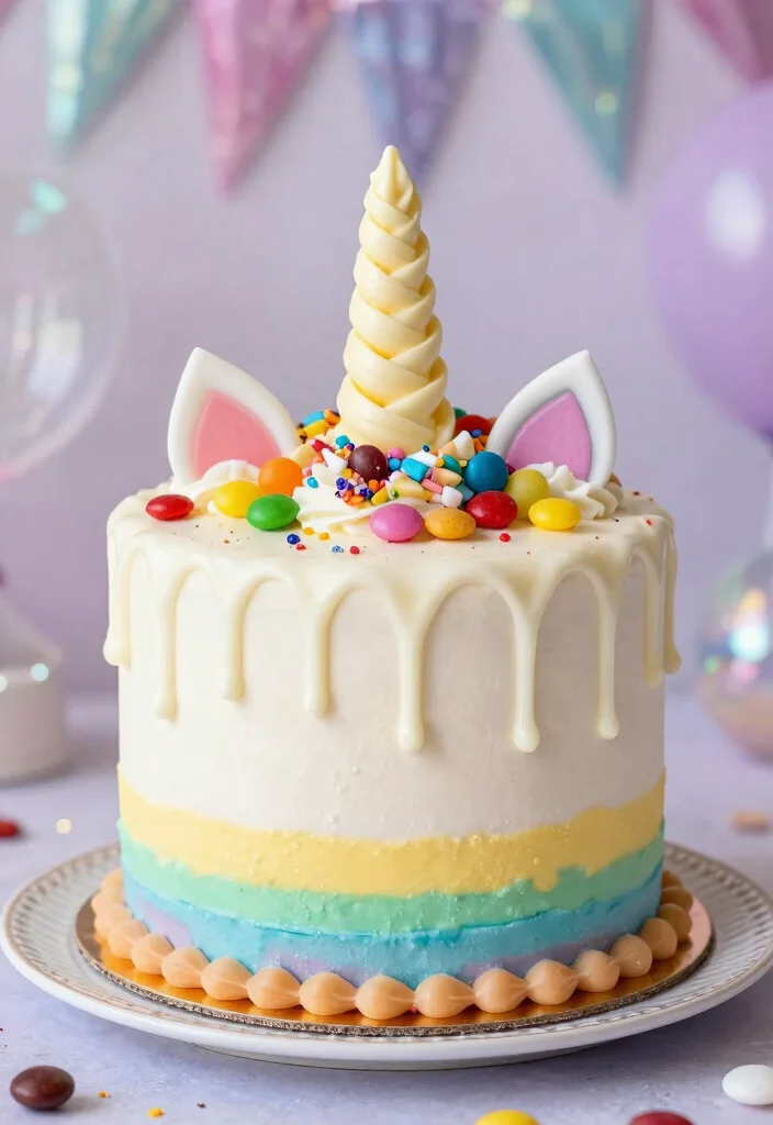 14 Unicorn Cake Ideas That Are Colorful, Magical, and Party Perfect - 4. Unicorn Drip Cake 1