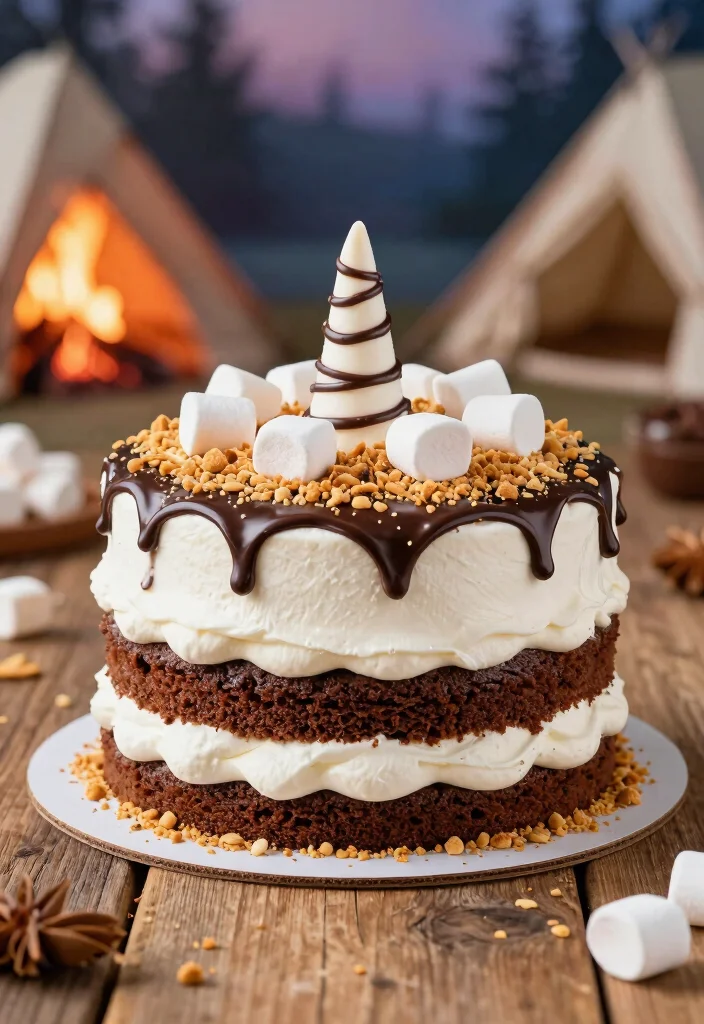 14 Unicorn Cake Ideas That Are Colorful, Magical, and Party Perfect - 8. Unicorn S'mores Cake 1