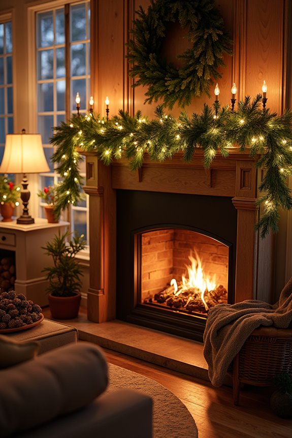 garlanded mantel with candles