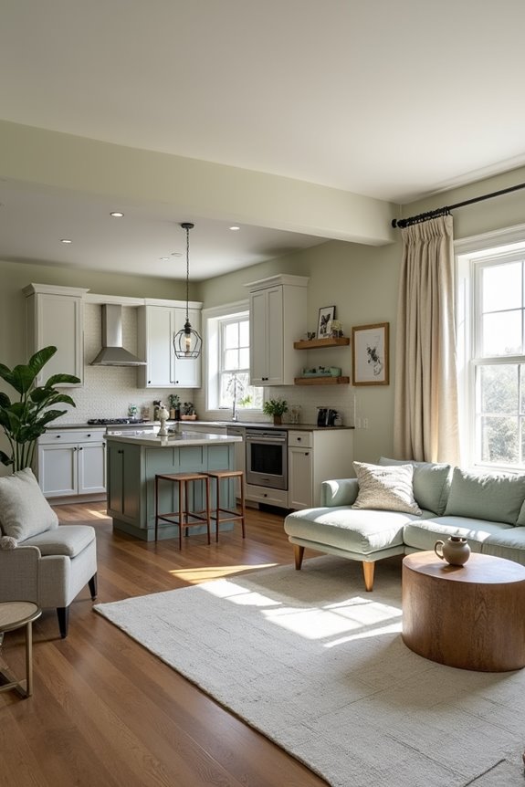 warm transitional living spaces harmony